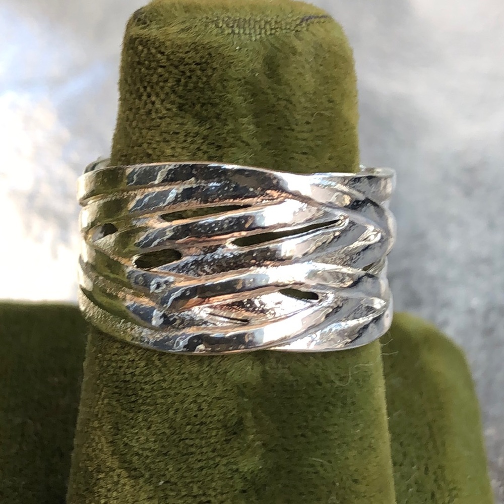 🪙Shiny Silver Crossover Strands Band Ring💥
